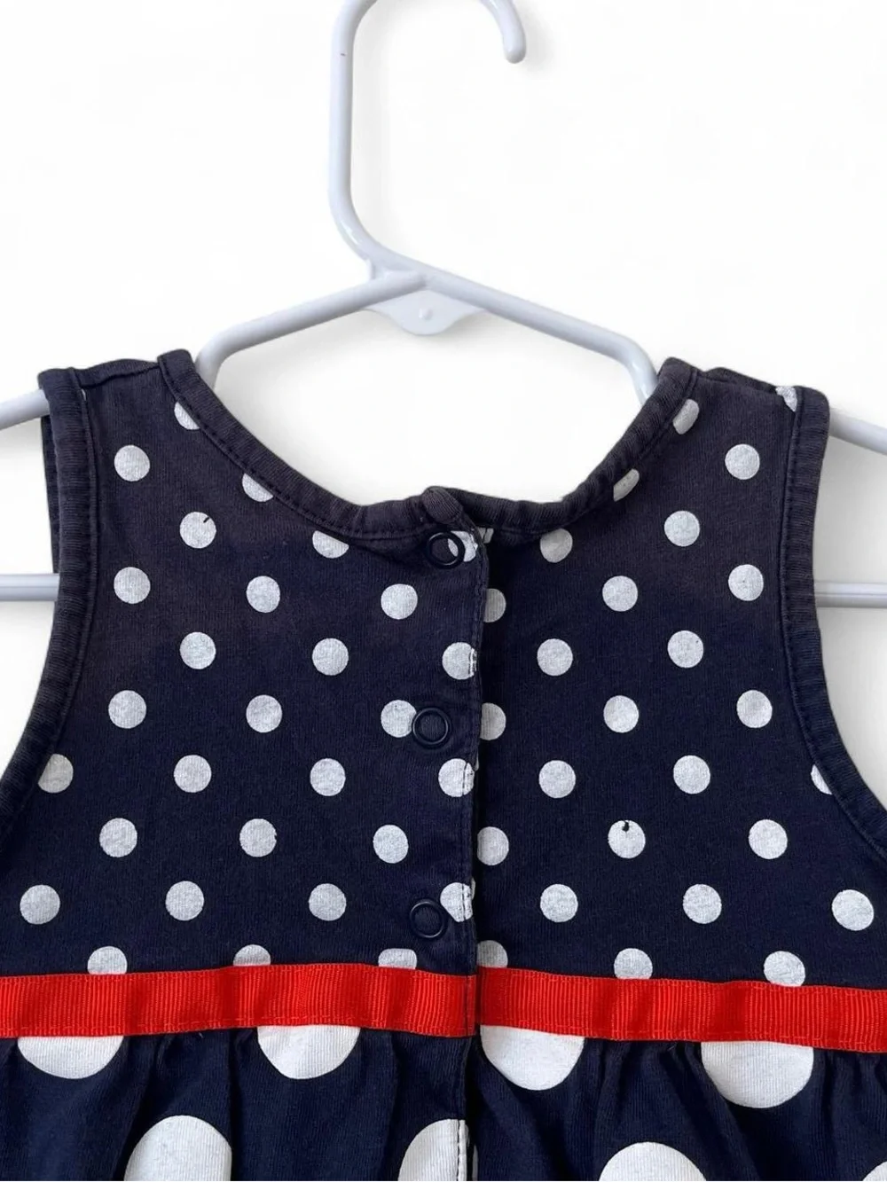 18M Bubble Romper Sunsuit Carters Girls Navy Blue White Polka Dot Red Sash Bow